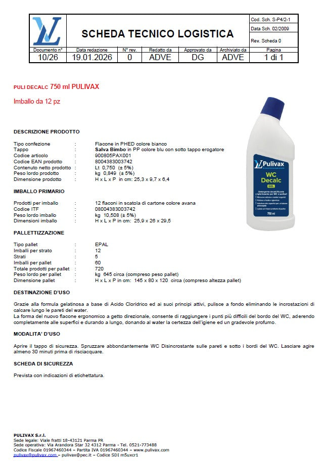 WC Decalc Gel 750ml – cartone 6/12 pz